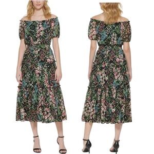 Tommy Hilfiger Floral Off Shoulder Midi Flowy Romantic Garden Dress Size 12 p